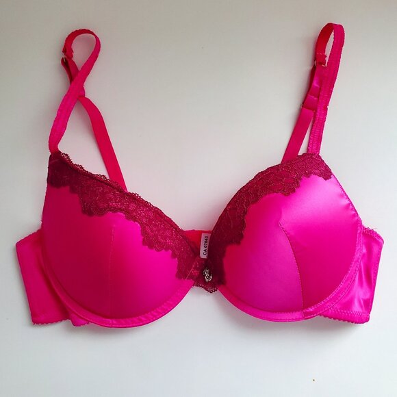 JUICY COUTURE Intimates NWOT Hot Pink Satin & Lace Push Up Bra Underwire 38C - Picture 1 of 9